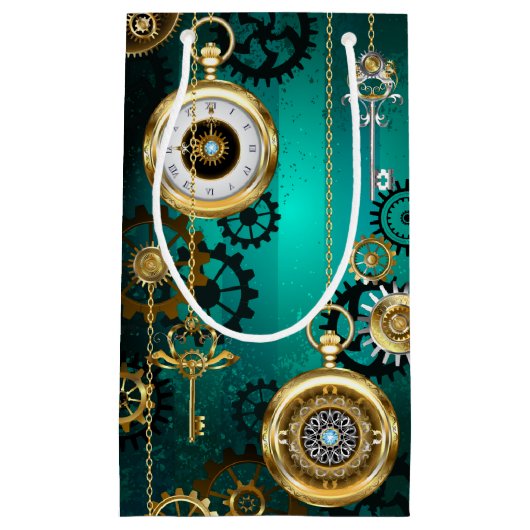 Steampunk Jewelry Watch, wir haben Green Backgroun Kleine Geschenktüte (Vorderseite)