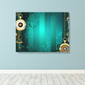 Steampunk Jewelry Watch, wir haben Green Backgroun Leinwanddruck (Insitu (Holzboden))