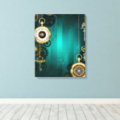 Steampunk Jewelry Watch, wir haben Green Backgroun Leinwanddruck (Insitu (Holzboden))