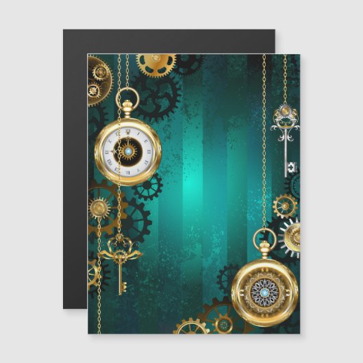 Steampunk Jewelry Watch, wir haben Green Backgroun Magneteinladung (Vorne/Hinten)