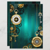 Steampunk Jewelry Watch, wir haben Green Backgroun Menükarte (Vorne/Hinten)