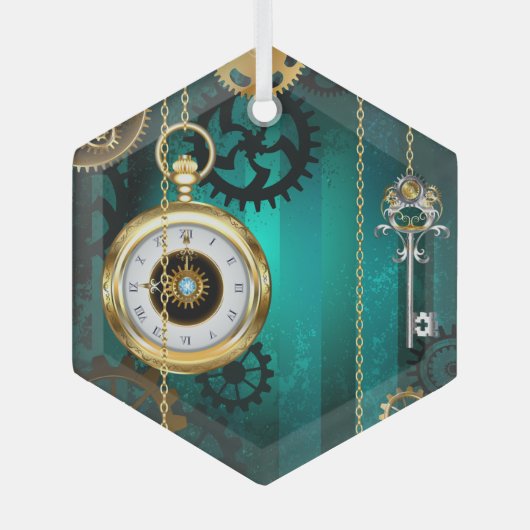Steampunk Jewelry Watch, wir haben Green Backgroun Ornament Aus Glas (Vorderseite)