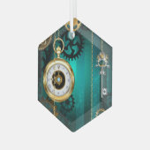 Steampunk Jewelry Watch, wir haben Green Backgroun Ornament Aus Glas (Vorderseite Links)