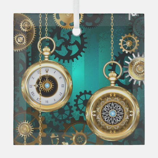 Steampunk Jewelry Watch, wir haben Green Backgroun Ornament Aus Glas (Vorderseite)