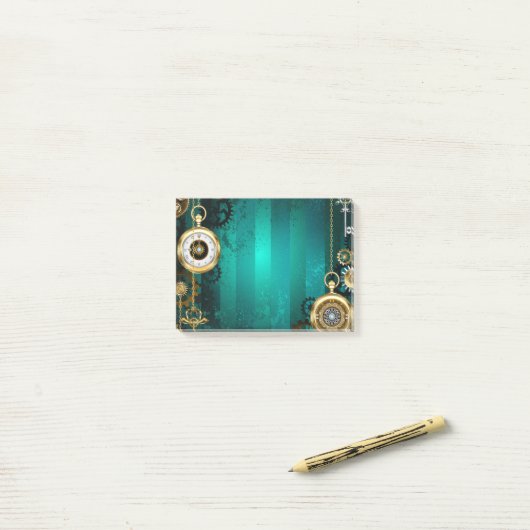 Steampunk Jewelry Watch, wir haben Green Backgroun Post-it Klebezettel (Auf Schreibtisch)