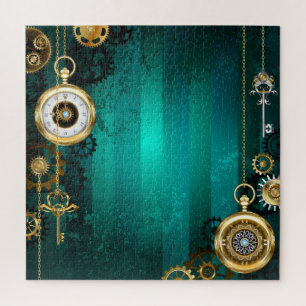 Steampunk Jewelry Watch, wir haben Green Backgroun Puzzle
