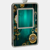 Steampunk Jewelry Watch, wir haben Green Backgroun Rahmen-Ornament Silber (Rechts)