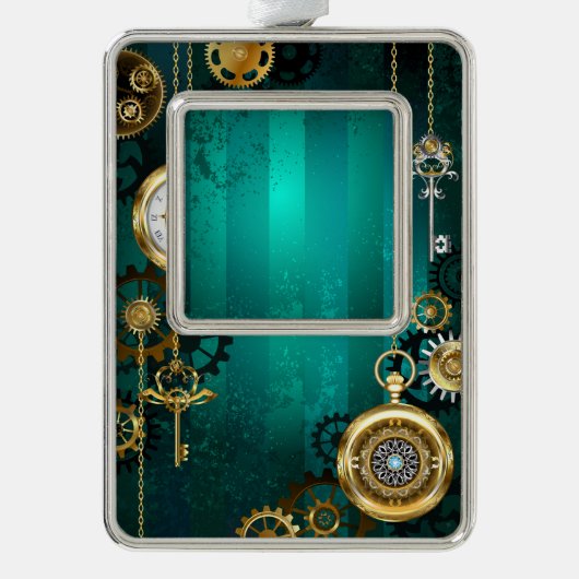 Steampunk Jewelry Watch, wir haben Green Backgroun Rahmen-Ornament Silber (Vorderseite)