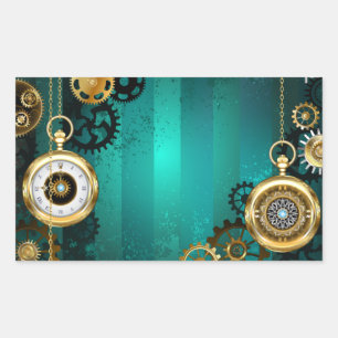Steampunk Jewelry Watch, wir haben Green Backgroun Rechteckiger Aufkleber