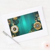 Steampunk Jewelry Watch, wir haben Green Backgroun Rechteckiger Aufkleber (Umschlag)