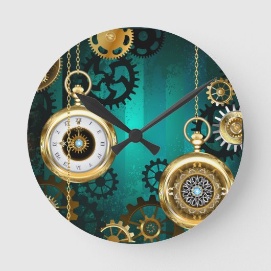 Steampunk Jewelry Watch, wir haben Green Backgroun Runde Wanduhr (Vorderseite)