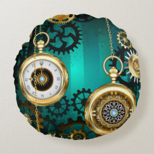 Steampunk Jewelry Watch, wir haben Green Backgroun Rundes Kissen