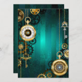 Steampunk Jewelry Watch, wir haben Green Backgroun Save The Date (Vorne/Hinten)