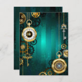 Steampunk Jewelry Watch, wir haben Green Backgroun Save The Date (Vorne/Hinten)