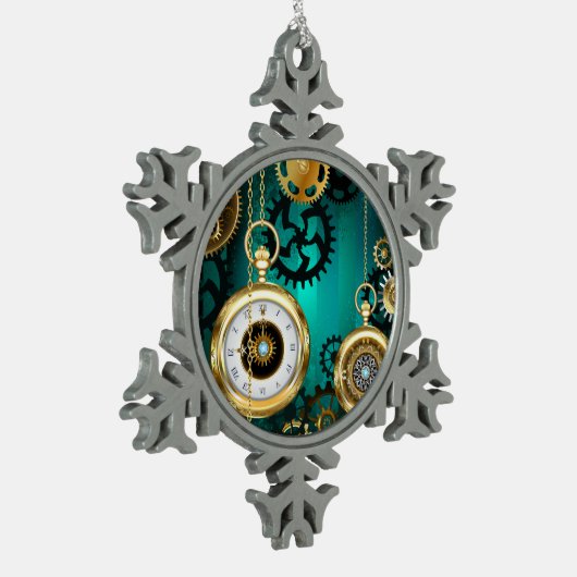 Steampunk Jewelry Watch, wir haben Green Backgroun Schneeflocken Zinn-Ornament (Links)