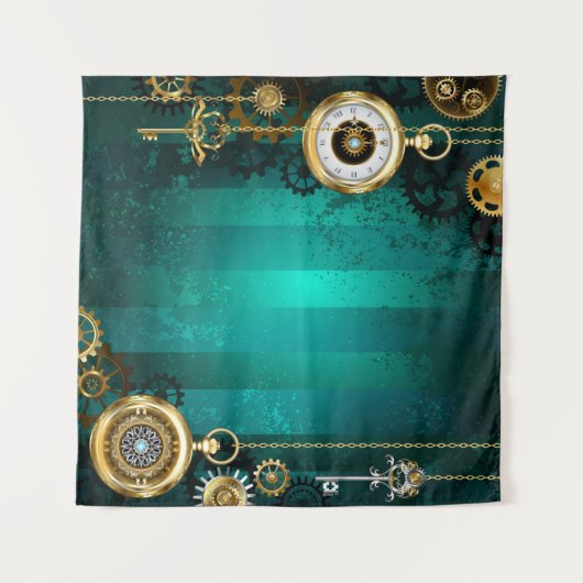 Steampunk Jewelry Watch, wir haben Green Backgroun Wandteppich (Vorderseite (Horizontal))