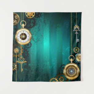 Steampunk Jewelry Watch, wir haben Green Backgroun Wandteppich
