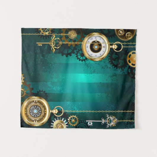 Steampunk Jewelry Watch, wir haben Green Backgroun Wandteppich (Vorderseite (Horizontal))