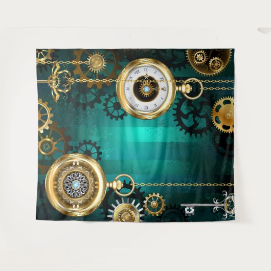 Steampunk Jewelry Watch, wir haben Green Backgroun Wandteppich (Vorderseite (Horizontal))