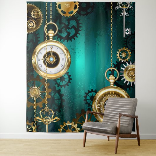 Steampunk Jewelry Watch, wir haben Green Backgroun Wandteppich (Beispiel)