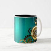 Steampunk Jewelry Watch, wir haben Green Backgroun Zweifarbige Tasse (VorderseiteRechts)
