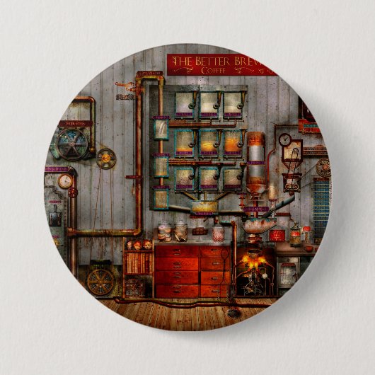 Steampunk - Kaffee - die Firmenkaffeemaschine Button (Vorderseite)