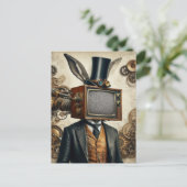 Steampunk-Kaninchenmann mit TV-Head-Statik Postkarte (Stehend Vorderseite)