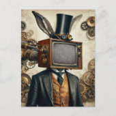 Steampunk-Kaninchenmann mit TV-Head-Statik Postkarte (Vorderseite)