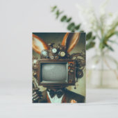 Steampunk-Kaninchenmann mit Vintagem TV-Head-Stati Postkarte (Stehend Vorderseite)