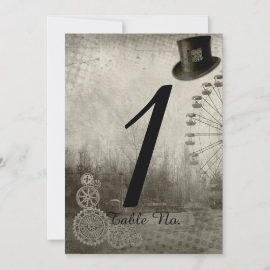 Steampunk-Karneval-Zylinder-Hochzeitstisch-Nummer Einladung (Vorderseite)