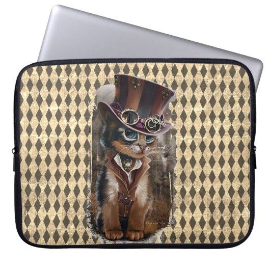 Steampunk-Kätzchen Laptopschutzhülle (Vorderseite)