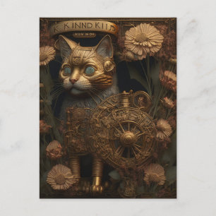 Steampunk-Katze gothische Digitalkunst Postkarte