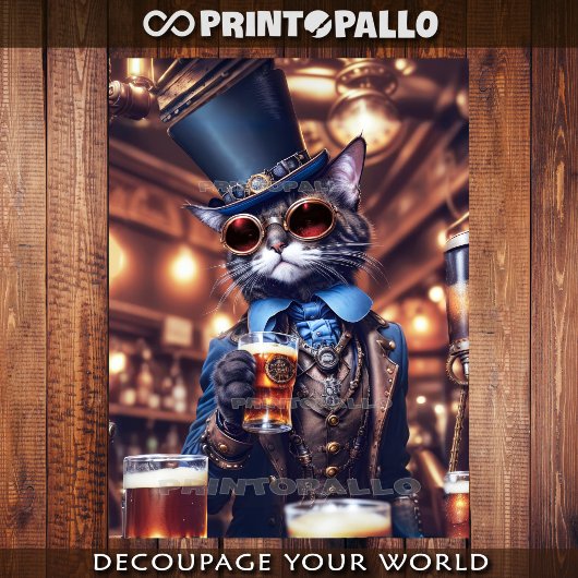 Steampunk-Katze, Hut, Schutzbrille und Bier - Deco Geschenkpapier Set