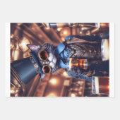 Steampunk-Katze, Hut, Schutzbrille und Bier - Deco Geschenkpapier Set (Vorderseite)