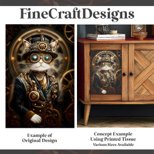 Steampunk-Katze in formeller Uniform G4R Decoupage Seidenpapier