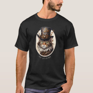 Steampunk-Katze in Realismus Fell und Zahnräder ve T-Shirt