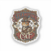 Steampunk-Katze Katze Steampunk Vintage Aufkleber (Vorderseite)