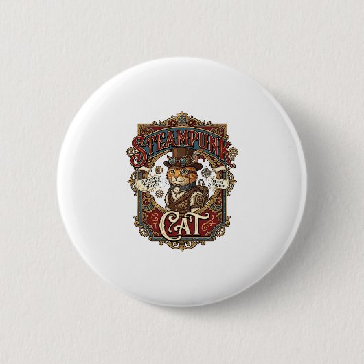 Steampunk-Katze Katze Steampunk Vintage Button (Vorderseite)