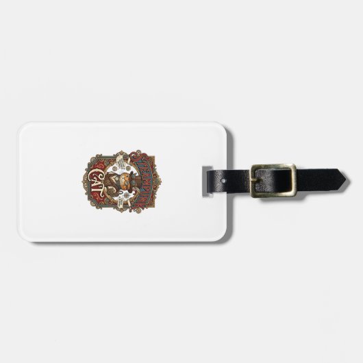 Steampunk-Katze Katze Steampunk Vintage Gepäckanhänger (Vorderseite horizontal)