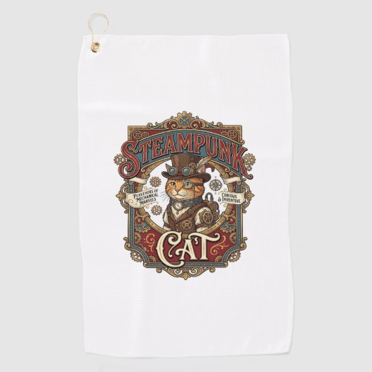Steampunk-Katze Katze Steampunk Vintage Golfhandtuch (Vorderseite)