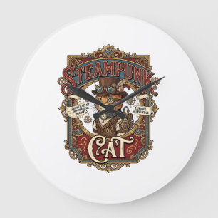 Steampunk-Katze Katze Steampunk Vintage Große Wanduhr