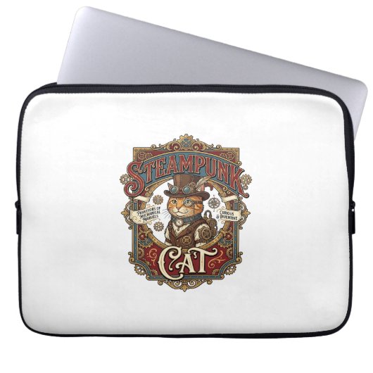 Steampunk-Katze Katze Steampunk Vintage Laptopschutzhülle (Vorderseite)