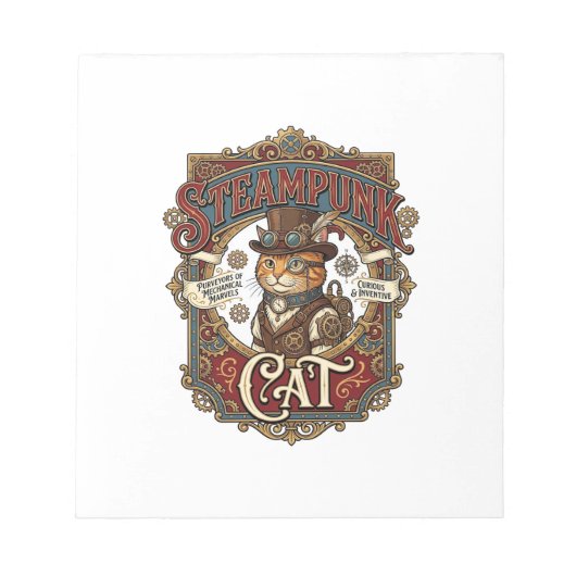 Steampunk-Katze Katze Steampunk Vintage Notizblock (Vorderseite)