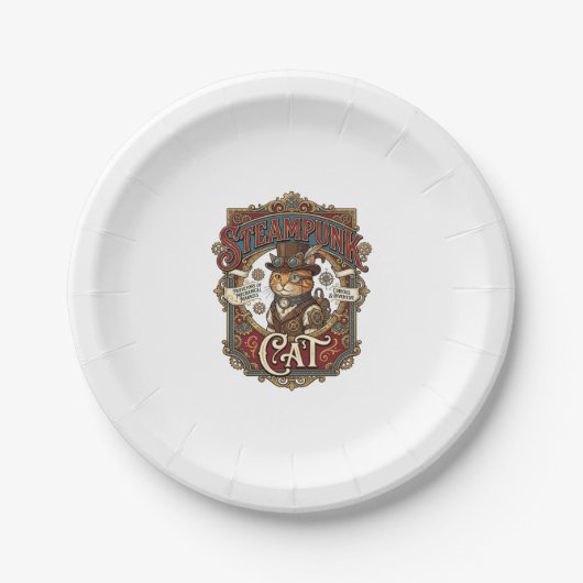 Steampunk-Katze Katze Steampunk Vintage Pappteller (Vorderseite)