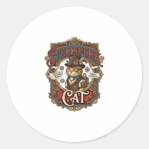 Steampunk-Katze Katze Steampunk Vintage Runder Aufkleber
