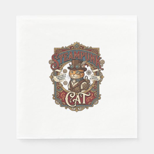 Steampunk-Katze Katze Steampunk Vintage Serviette (Vorderseite)