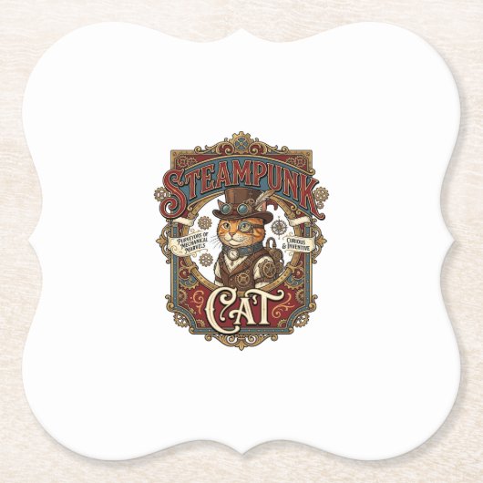 Steampunk-Katze Katze Steampunk Vintage Untersetzer (Vorderseite)