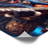 Steampunk-Katze mit Tophut und Brille, Gitarrist Poster (Ecke)