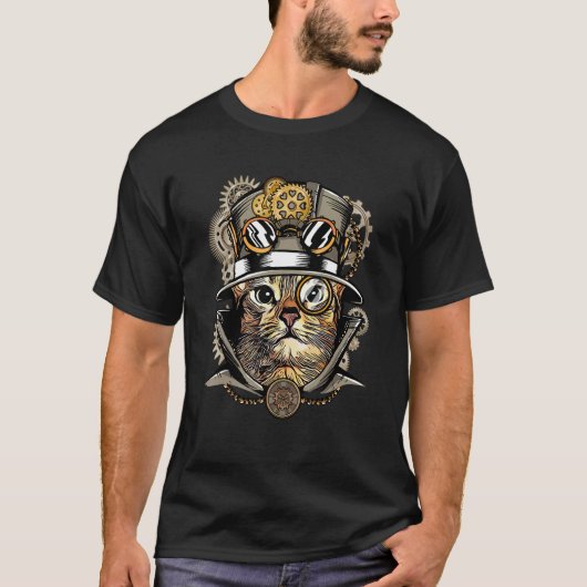 Steampunk-Katze Mittelalterlich Viktorianisch Goth T-Shirt (Vorderseite)
