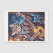 Steampunk-Katze spielt Banjo in einem blauen Pub - Seidenpapier (Vorderseite)